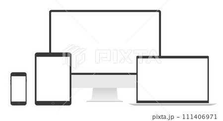 スマホ、タブレット、デスクトップパソコン、ノートパソコンの正面から見たベクターイラスト スマホ、タブレット、デスクトップパソコン、ノートパソコンの正面から見たベクターイラスト 111406971