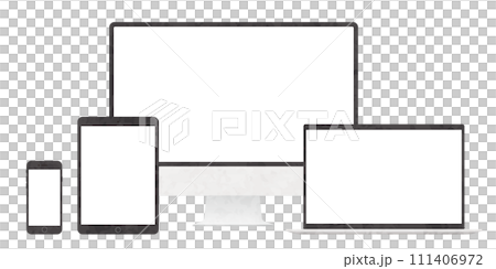 Vector illustration of smartphone, tablet, desktop computer, laptop viewed from the front, watercolor style Vector illustration of smartphone, tablet, desktop computer, laptop viewed from the front, watercolor style 111406972