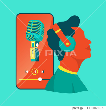 Man listening a podcast  111407053