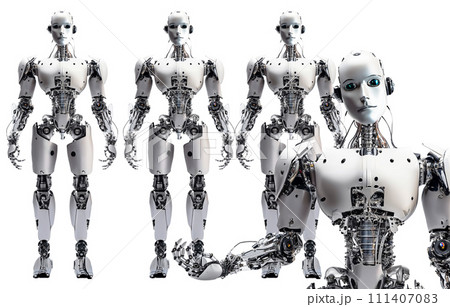 ロボットイメージ　生産　量産　アンドロイド　広告　AI生成画像　電源　出荷　販売　ロボット屋 111407083
