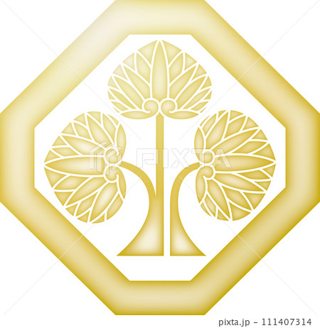 家紋　隅切り角に本多立ち葵【金色】 111407314