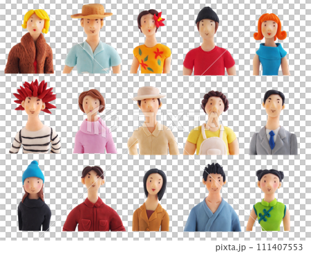 Unique male and female upper body set (clay 3D illustration) 111407553