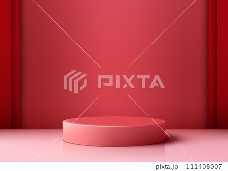 Red Podium Product Mockup, Minimalist Showcase for Valentine's Day 111408007