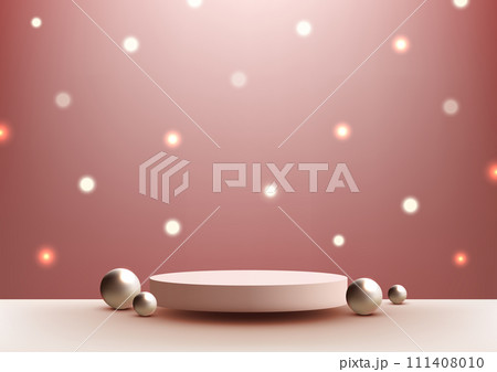 Luxury 3D Beige Podium Display with Gold Balls, Festive Mockup 111408010