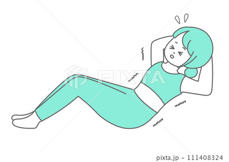 辛そうに腹筋をする女性のイラスト 111408324