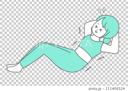 辛そうに腹筋をする女性のイラスト 111408324