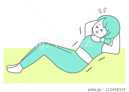 辛そうに腹筋をする女性のイラスト 111408325