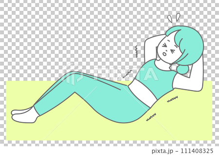辛そうに腹筋をする女性のイラスト 111408325