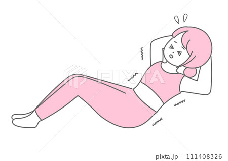 辛そうに腹筋をする女性のイラスト 111408326