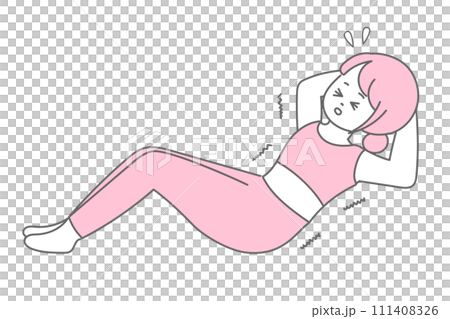 辛そうに腹筋をする女性のイラスト 111408326