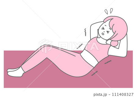 辛そうに腹筋をする女性のイラスト 辛そうに腹筋をする女性のイラスト 111408327