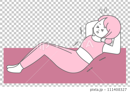 辛そうに腹筋をする女性のイラスト 辛そうに腹筋をする女性のイラスト 111408327