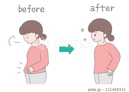 女性のダイエットビフォーアフターのイラスト 111408331