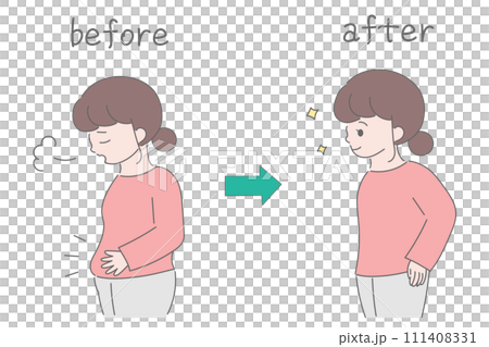 女性のダイエットビフォーアフターのイラスト 111408331