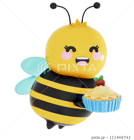 Happy Mother's day , baby bee with mini cupcake  on transparent background, 3D Rendering 111408742