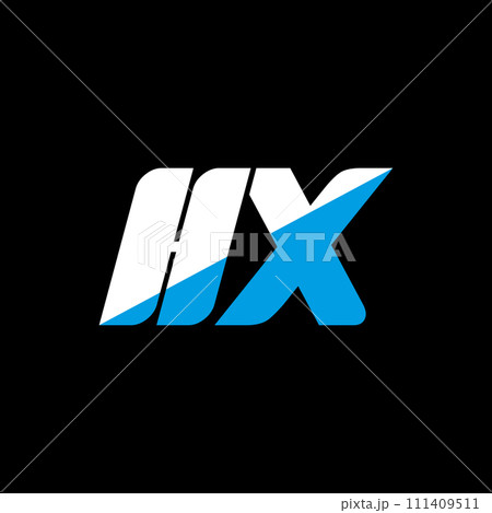 HX letter logo design on black background. HX creative initials letter logo concept. hx icon design. HX white and blue letter icon design on black background. H X 111409511