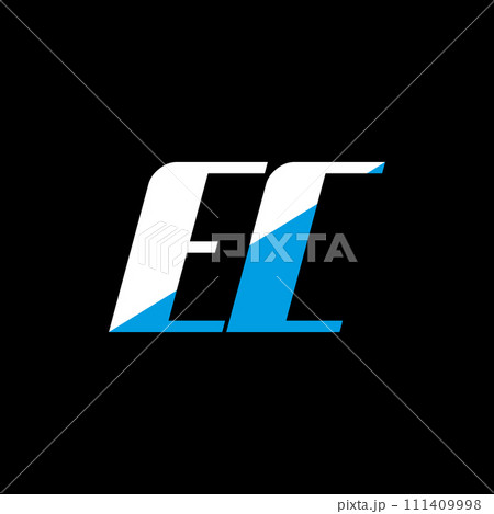 EC letter logo design on black background. EC creative initials letter logo concept. ec icon design. EC white and blue letter icon design on black background. E C 111409998