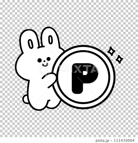 ポイントをゲットしたウサギ・線画 111410004