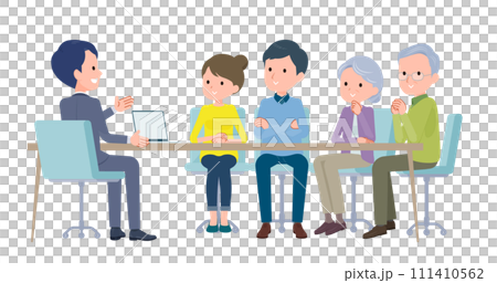 A business scene where you have a meeting with a married couple and their parents. 111410562