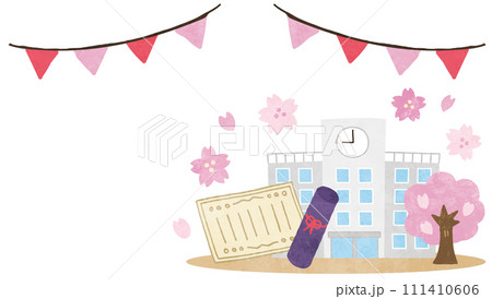 春と桜の季節と卒業をイメージしたイラストフレーム素材 春と桜の季節と卒業をイメージしたイラストフレーム素材 111410606