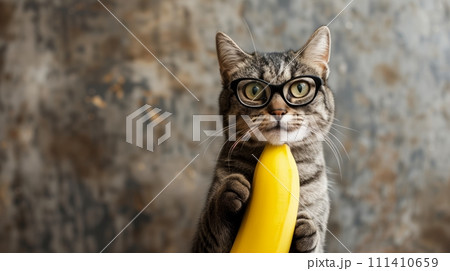 バナナを持ったメガネの猫 111410659