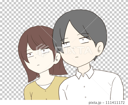 スンとした表情の男女 111411172