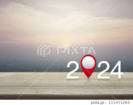Happy new year 2024 map pointer navigation concept Happy new year 2024 map pointer navigation concept 111411269