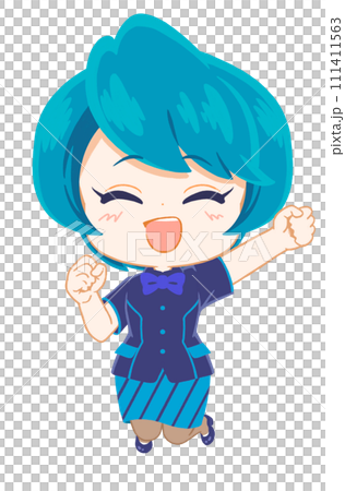 A receptionist jumping in a good mood 111411563