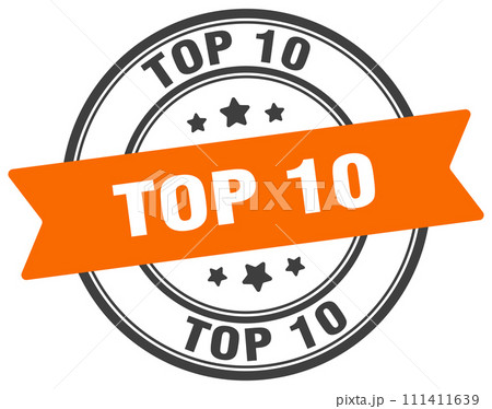 top 10 stamp. top 10 label on transparent background. round sign 111411639