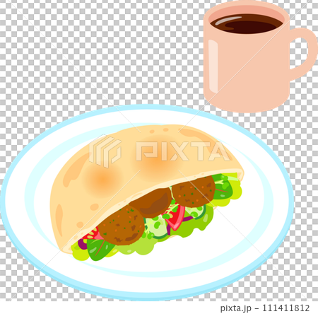 falafel pita sandwich and coffee falafel pita sandwich and coffee 111411812