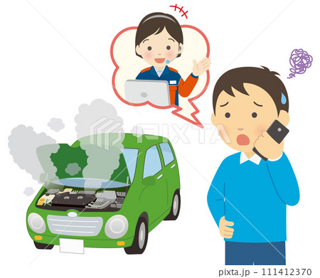 車両故障でサポートセンターに電話する男性 111412370