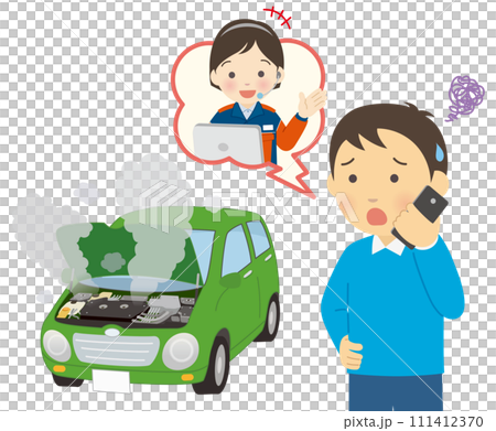 車両故障でサポートセンターに電話する男性 111412370