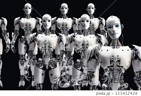 ロボットイメージ　生産　量産　アンドロイド　広告　AI生成画像　電源　出荷　販売　ロボット屋 111412428