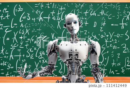 数学を教えるロボットの教師　ロボット　先生　教師　教育　STEM教育　AI生成画像　STEAM教育 111412449