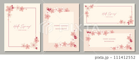 桜　cherry blossom　素材セット　フレーム　背景　ベクターイラスト　シンプル　おしゃれ 111412552