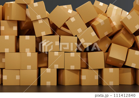 Stack of cardboard parcel box overflow, shopping delivery shipping logistic business, 3D rendering 111412840