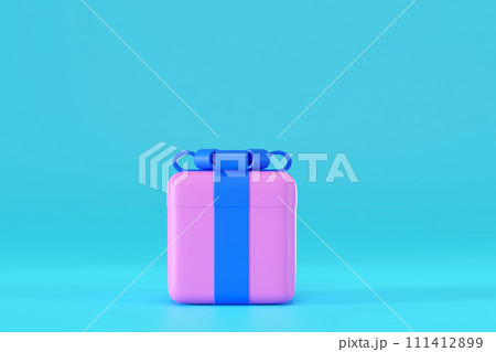 Gift box on blue background, for valentine day, festival or wedding celebration, 3D rendering. 111412899