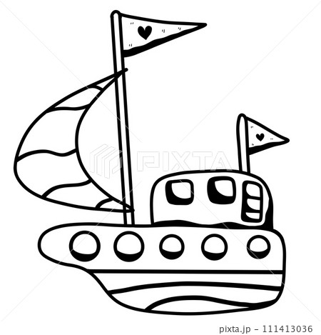 Hand drawn sailboat black lines doodle ink doodle style. 111413036
