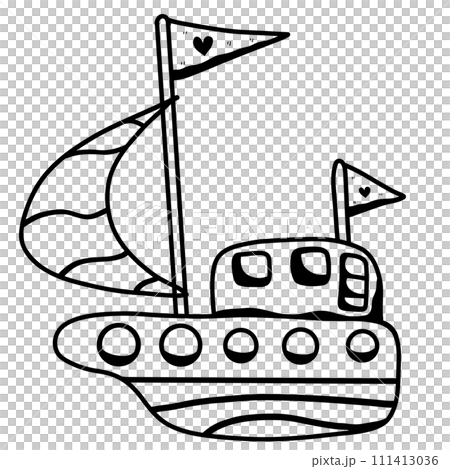 Hand drawn sailboat black lines doodle ink doodle style. 111413036