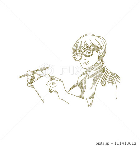 働く女性の線画イラスト 111413612