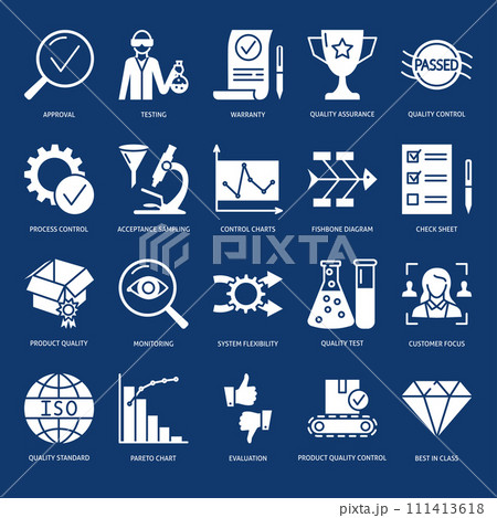 Quality assurance glyph icon set. 111413618