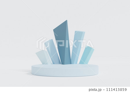Simple blank blue round podium pedestal with rectangle pole decoration, display product, 3D render Simple blank blue round podium pedestal with rectangle pole decoration, display product, 3D render 111413859