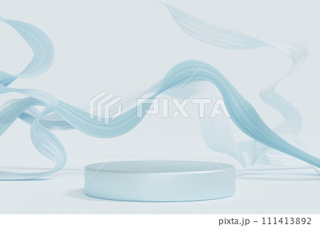 Blue round podium with soft canvas on blue background, display for product show, 3D rendering 111413892