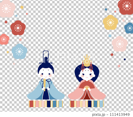 シンプルでお洒落な雛祭りのイラスト素材 ベクター お雛様 白背景 桃の節句 111413949
