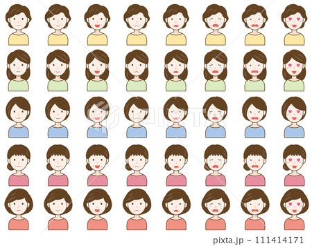 色々な表情の年配女性アイコンセット、カラー 111414171