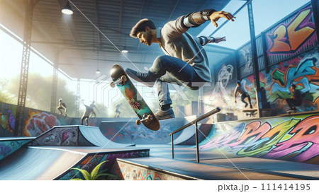 スケボーをする男性 タイプL DALL-E3使用 スケボーをする男性 タイプL DALL-E3使用 111414195