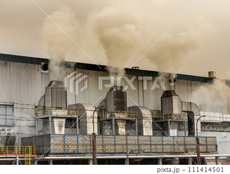 Air pollution from power plant chimneys. Deadly smoke emmiting from the factory Air pollution from power plant chimneys. Deadly smoke emmiting from the factory 111414501