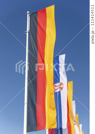 German and Serbian flags. Government, politics, diplomacy, trade, foreign relations between european countries 111414511