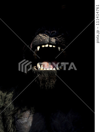 Gorilla monster. Scary and angry gorilla with big jaws and evil eyes. Puppets, toys and statues Gorilla monster. Scary and angry gorilla with big jaws and evil eyes. Puppets, toys and statues 111414761