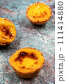 Lots of freshly baked desserts Pastel de nata or Portuguese egg tart. Pastel de Belm is a small pie with a crispy puff pastry crust and a custard cream filling. A small dessert, a cupcake 111414880